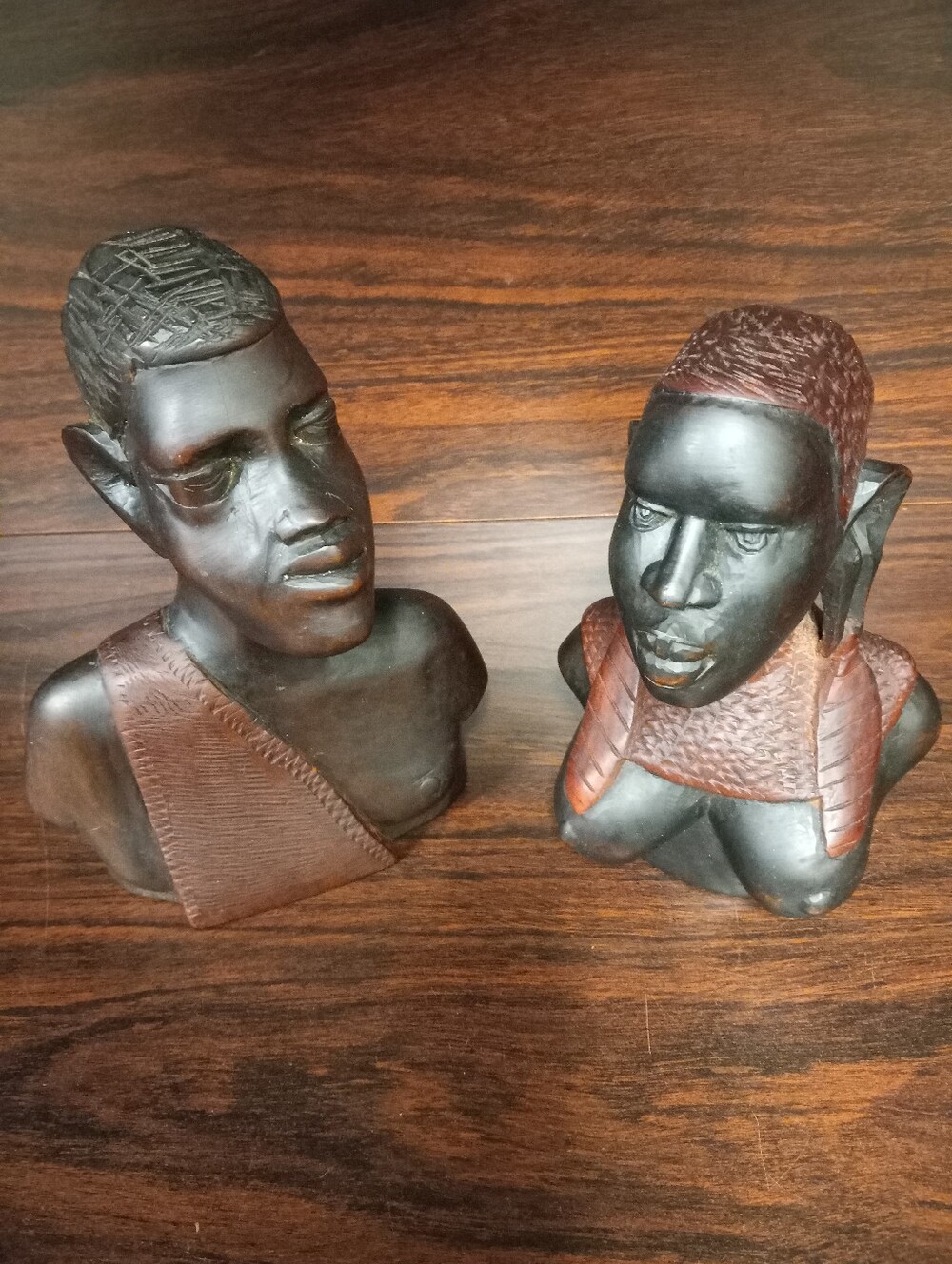 Hand-Carved African Tribal Couple Wooden Statues Sculptures  Decor Art Pieces